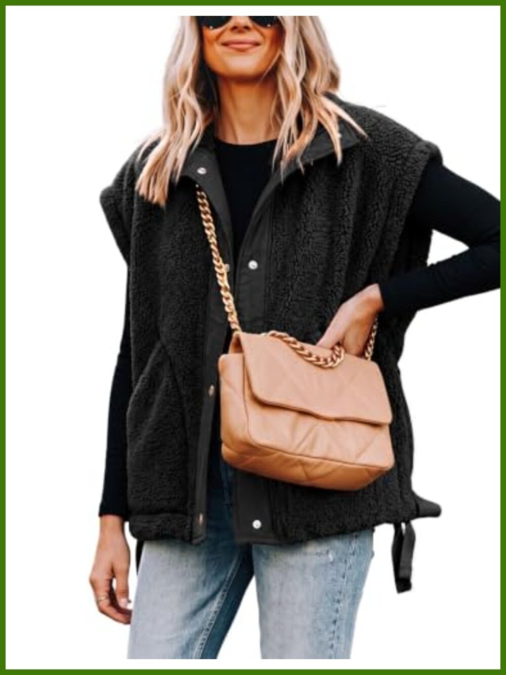 Womens Fleece Vest Sherpa Button Down Sleeveless Jacket with Pockets